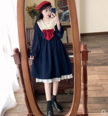 Japanese navy collar loli girl jk skirt female autumn new large size cute age-reducing long-sleeved Lolita dress