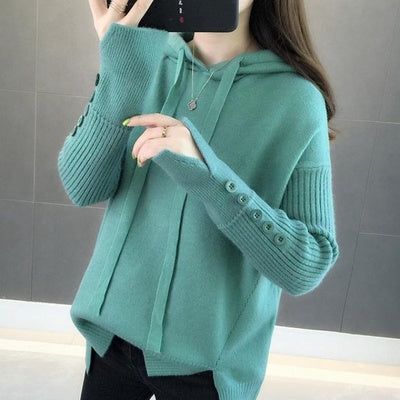 2020 autumn and winter new hooded jacket women loose and wild short knit pullover long sleeve sweater with sweater women