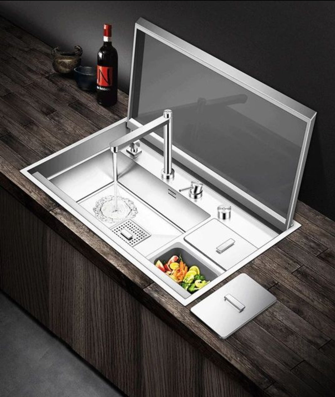 304 Stainless Steel Hidden Cover Kitchen Sink New Style High-quality Intelligent Flip Cover Lifting Faucet Tap SUS 304 Handmade