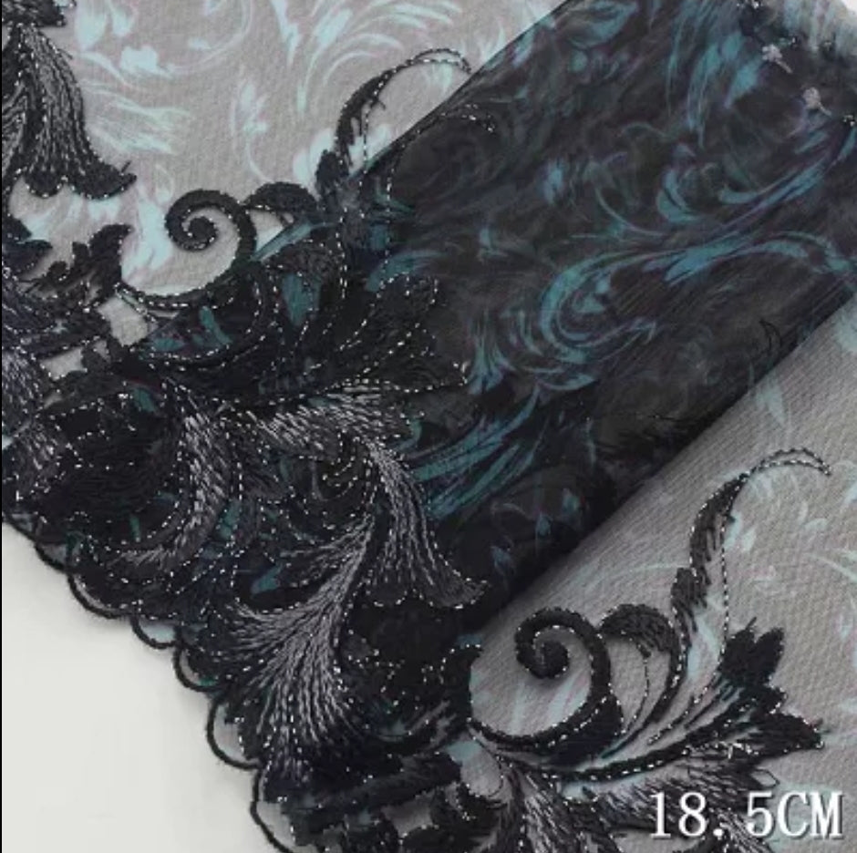 2Yards Black Blue Emebroidery Lace Trim DIY Clothing Accessories Net Lace Fabric for Bra Lingerie Sewing Crafts