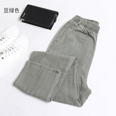 Men's pants summer cotton and linen trousers middle-aged and elderly high-waisted thin business straight tube cool casual texture ice silk linen pants men