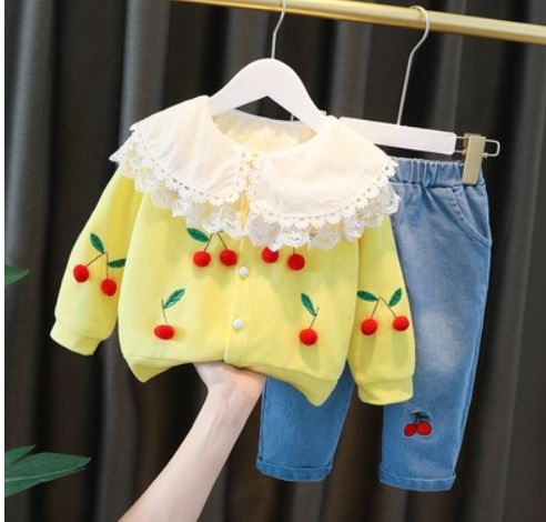 Baby girl spring and autumn clothes set, children 0 foreign style 2 cute 4 babies and children's clothes 1-3 years old fashion girls autumn three-piece suit