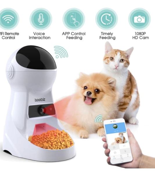 Iseebiz 3L Automatic Cat Feeder Dog Food Dispenser with Camera Support Voice Record ,App Control 8 Times One Day Pet Accessories