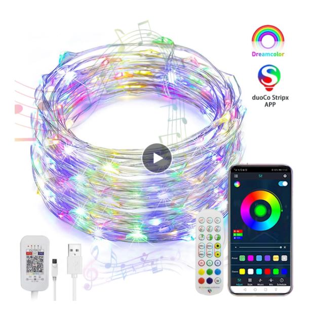 Led Rgb Music String Lights APP Control Dream Color Outdoor IP67 Waterproof For Holiday Christmas Party Fairy Garden Usb Lamp