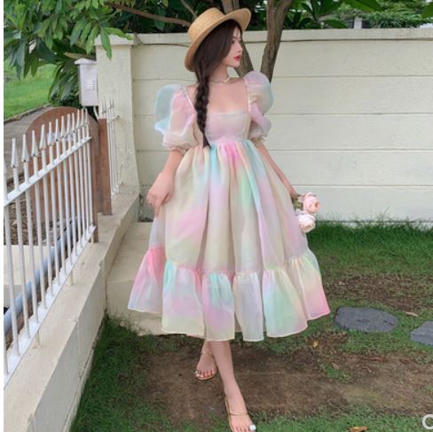 Very fairy summer dress fashion foreign style super fairy high waist slimming princess dress first love skirt French dress female trend