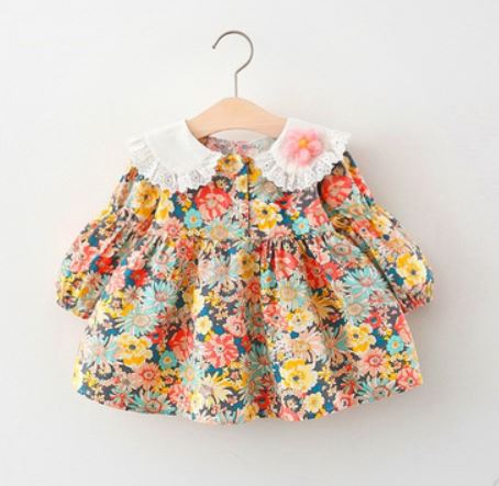 0-1 year old 2 baby autumn foreign style dress 2021 autumn children's clothing girl floral skirt baby princess dress