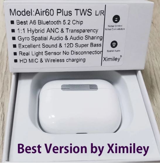 LATEST VERSION Air60 Plus NEW Dual ANC TWS Wireless Earphones Bluetooth Earbuds Super Bass 1:1 Spatial Audio & Noise cancelling