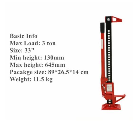 BENOO 1 Pack Iron 3-ton Load Capacity 20" 33" 48" 60" Farm Lift Jack for Offraod Rescue Red All Cast Jack Heavy Duty Lift Jack