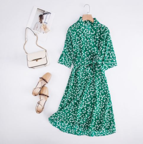 Summer new French silk dress, mulberry silk, floral, thin platycodon skirt, tea break skirt, one-piece wrap skirt