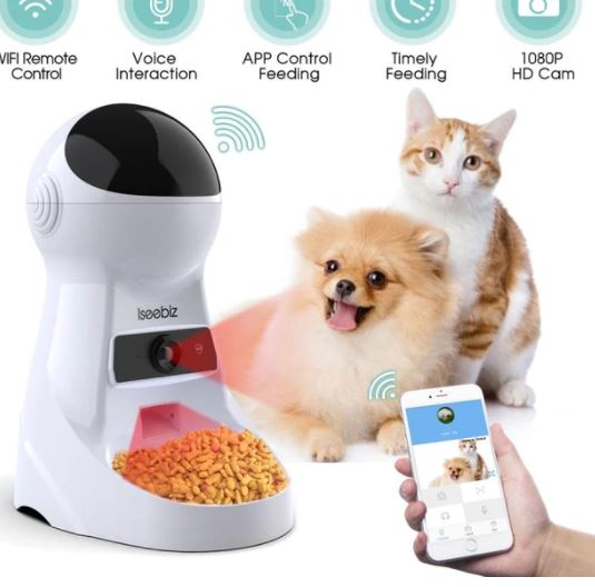 Iseebiz 3L Automatic Cat Feeder Dog Food Dispenser with Camera Support Voice Record ,App Control 8 Times One Day Pet Accessories
