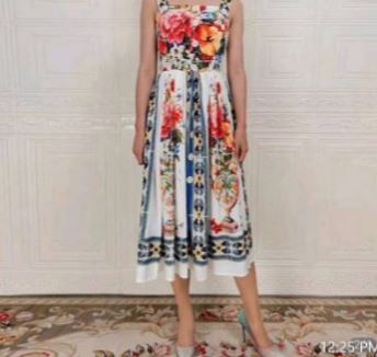 2021 Fashion Square Neck Sling Skirt Floral Printed High Waist Thin Mid-length Dress