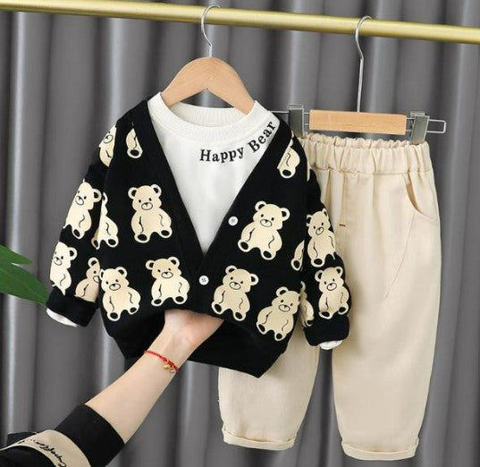 0-4Y Baby girl boy clothes set cartoon print cardigan coat+shirts+pants 3pcs casual Toddler Infant outfits kids bebes tracksuits