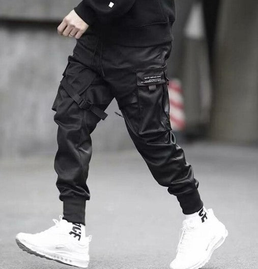 2022 Hip Hop Boy Multi-Pocket Elastic Waist Design Harem Pant Men Streetwear Punk Casual Trousers Jogger Male Dancing Black Pant