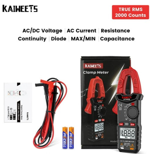 KAIWEETS AC DC Digital Clamp Meter Multimeter Pinza Amperimetrica True RMS High Precision Capacitance NCV Ohm Hz Tester