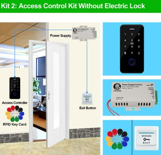 Bluetooth Tuya APP Door Access Control System Kit Waterproof RFID Keypad NFC Fingerprint, 180KG Electric Magnetic Strike Locks