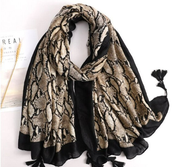 Spring and Summer Snake Skin Luxury Brown Ladies Wild Leopard Scarf Female Long Scarf Shawl Thin Brown Fashionable Scarf Long Sh