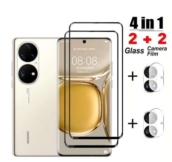 4 in 1 Screen Protector Protective Glass On Huawei P50 Pro Back Camera Lens film Tempered Glass For Huawei P30 P40 Pro Mate 20