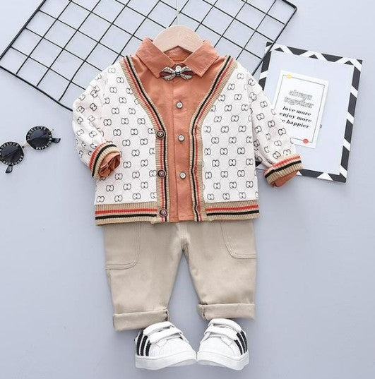 Baby boy clothes casual cardigan Coat+cotton Shirts+Pants 3pcs Infant outfits children clothing set kids bebes tracksuits