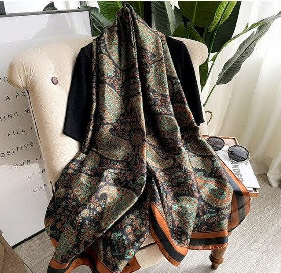 Silk Scarf Women Shawl Korean Version Spring And Autumn Wrap Travel Stripe Silks Long Towel Sunscreen Outdoor Beach Sport Scarf