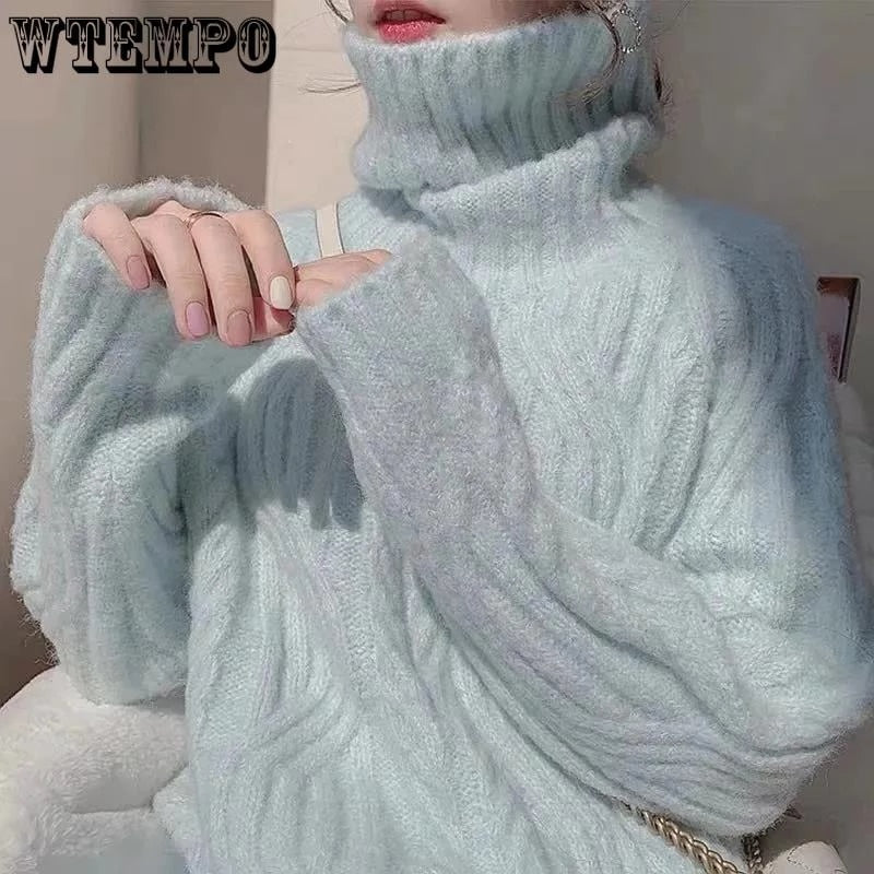 Women's Sweater Autumn Winter Warm Turtlenecks Casual Loose Lady Sweaters Knitted Pullover Top Pullover