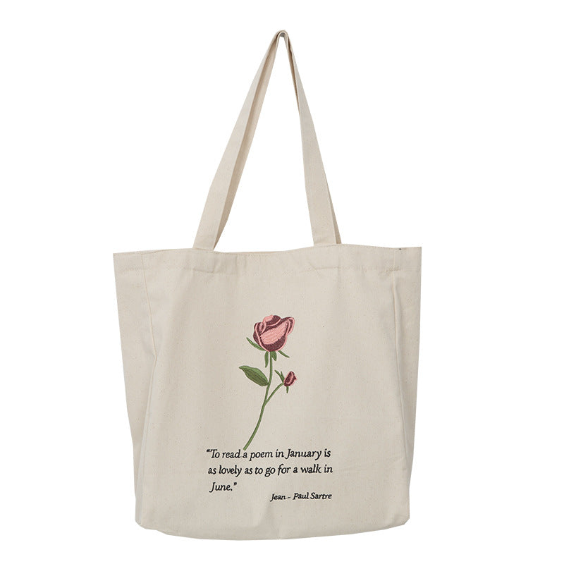 Literary Fan Rose Embroidered Casual Canvas Bag