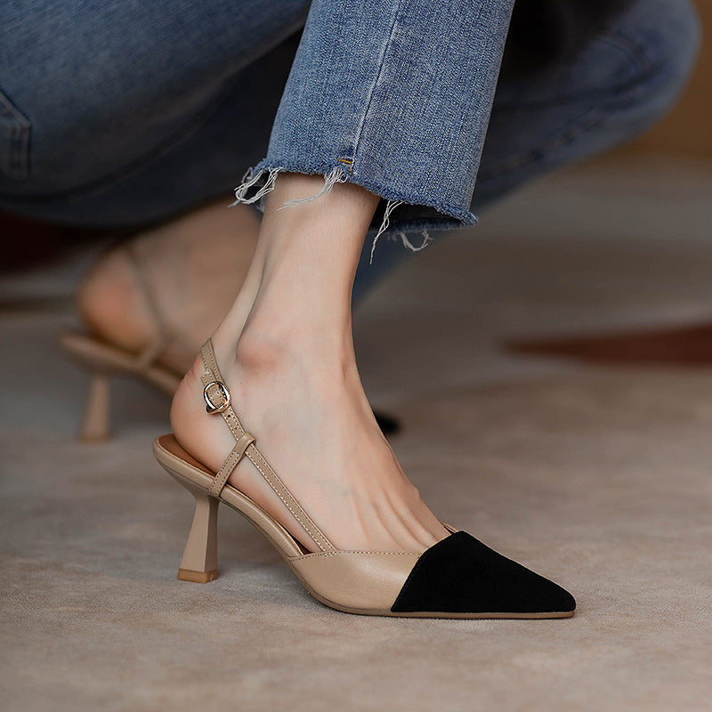 Women's Versatile Nude French Pointed High-heeled Shoes