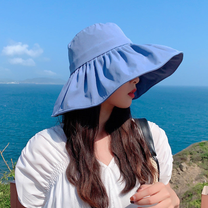 Summer Hat Korean Fashion Fisherman Hat Female Folding Solid Color Sunscreen Sun Visor Cover Face Leisure Basin Hat