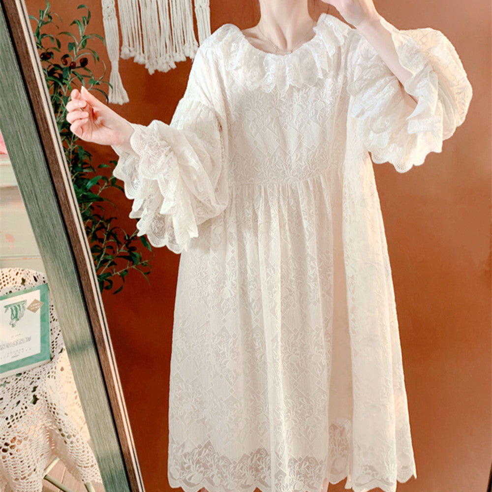 Loose Balloon Sleeve French Lace Dress