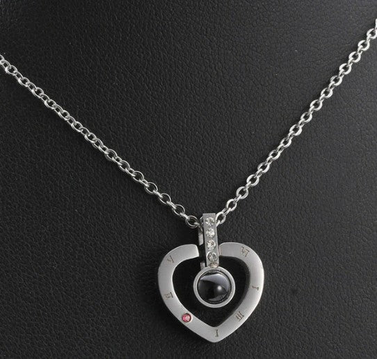 ZORCVENS Fashion Heart Jewelry Lovers Necklace 100 Language I Love You Stainless Steel Pendant Accessories Necklaces For Women