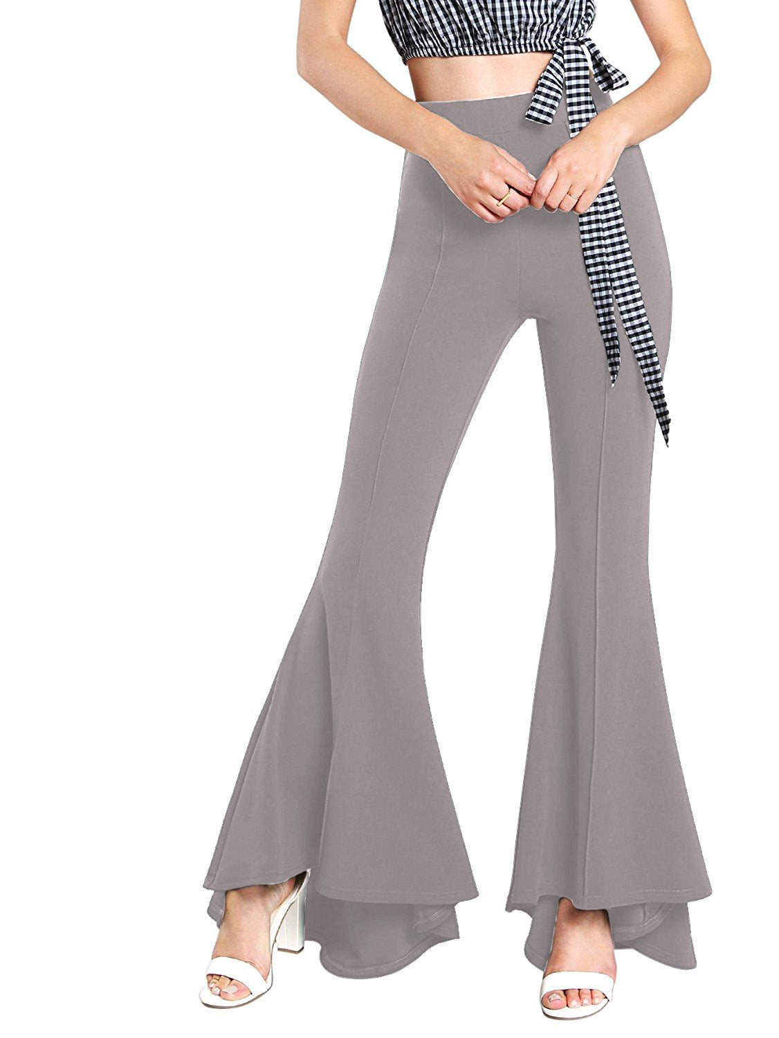 Ladies Elastic High Waist Fashion Flared Trousers