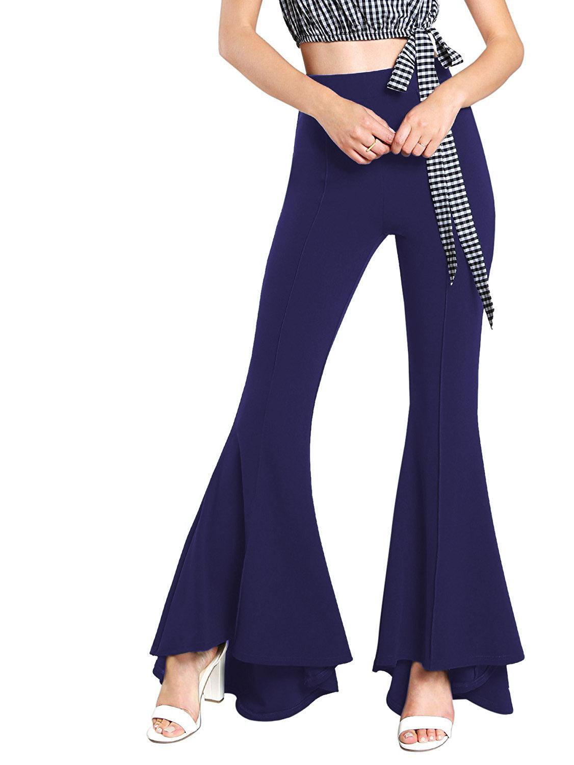 Ladies Elastic High Waist Fashion Flared Trousers