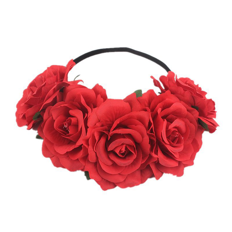 Europe And The United States 5 Red Roses Flower Headband Wreath Bridal Holiday Hair Accessories