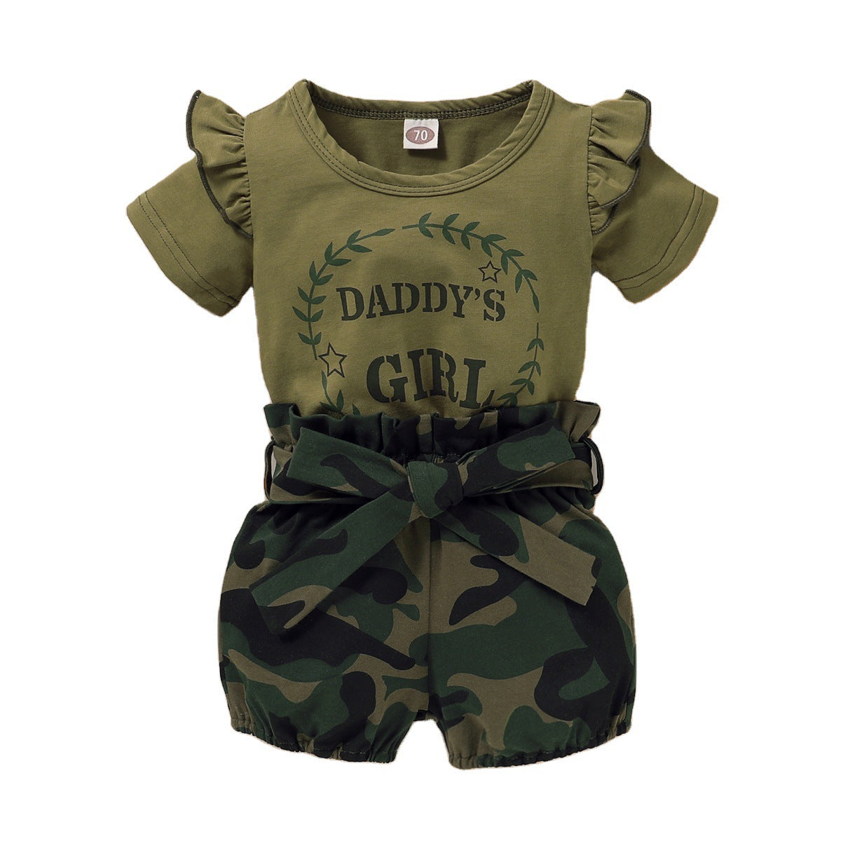 Girls' Letter Print Short Sleeve Top Three-piece Camouflage Skirt