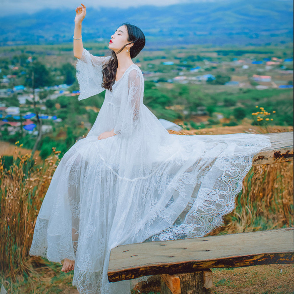 Women's Summer White Dress With Embroidered Lace