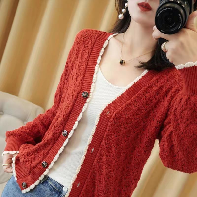 New Knitted Hollow Cardigan Women's Jacket Long Sleeve