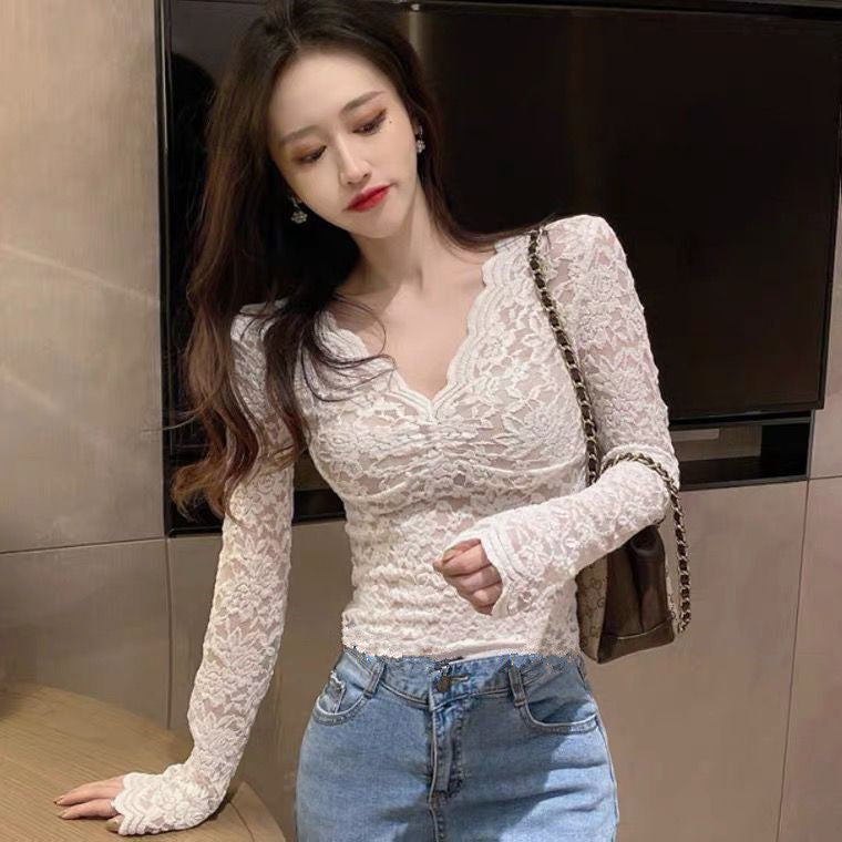 Mesh V-neck Lace Inner Base Shirt