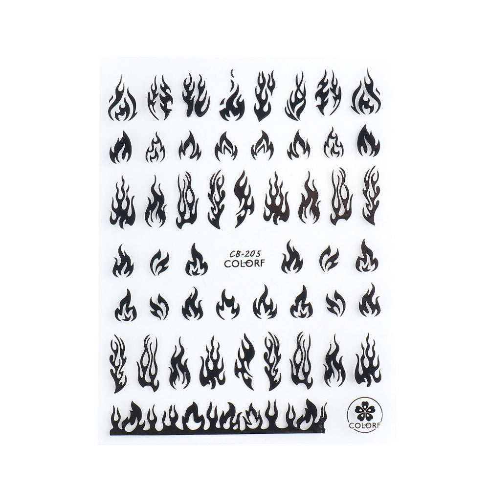 Black And White Gold And Silver Flame Series Nail Stickers