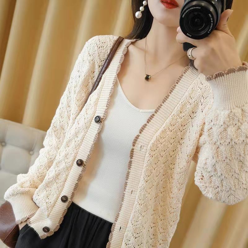 New Knitted Hollow Cardigan Women's Jacket Long Sleeve