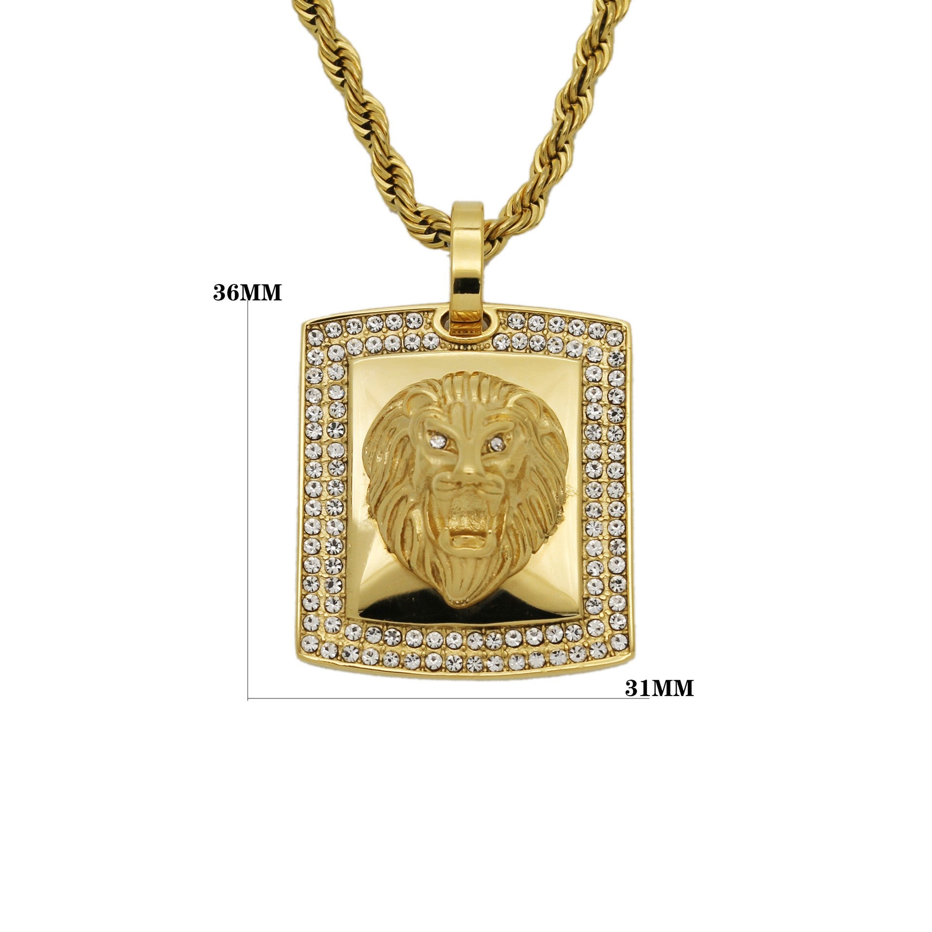 Stainless Steel Gold-plated Square Lion Head Pendant