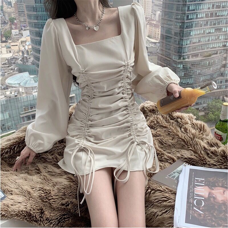 Fashion Plus Size Dress Slim Slimming Pleated Lace Puff Sleeve Short Skirt Female Trend