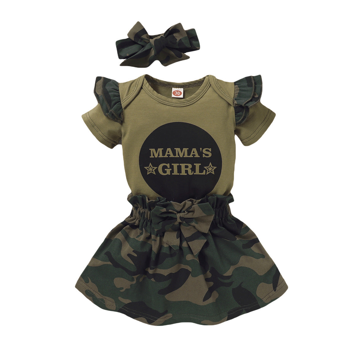 Girls' Letter Print Short Sleeve Top Three-piece Camouflage Skirt