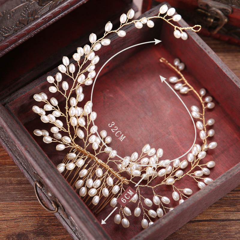 Photography Headgear Copper Wire Pearl Hair Comb Handmade