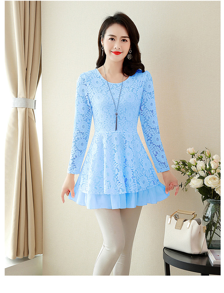 Mid-length Waist Waist Top Slimming Lace T-shirt