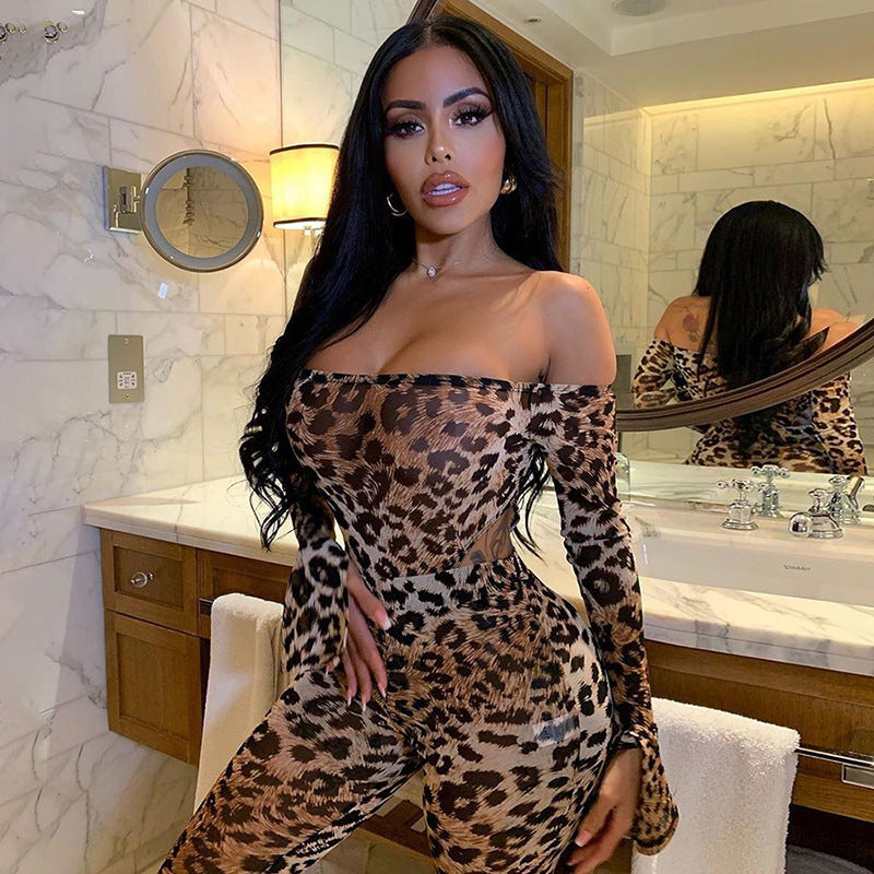 Women's High Waist Fashion Leopard Print Jumpsuit