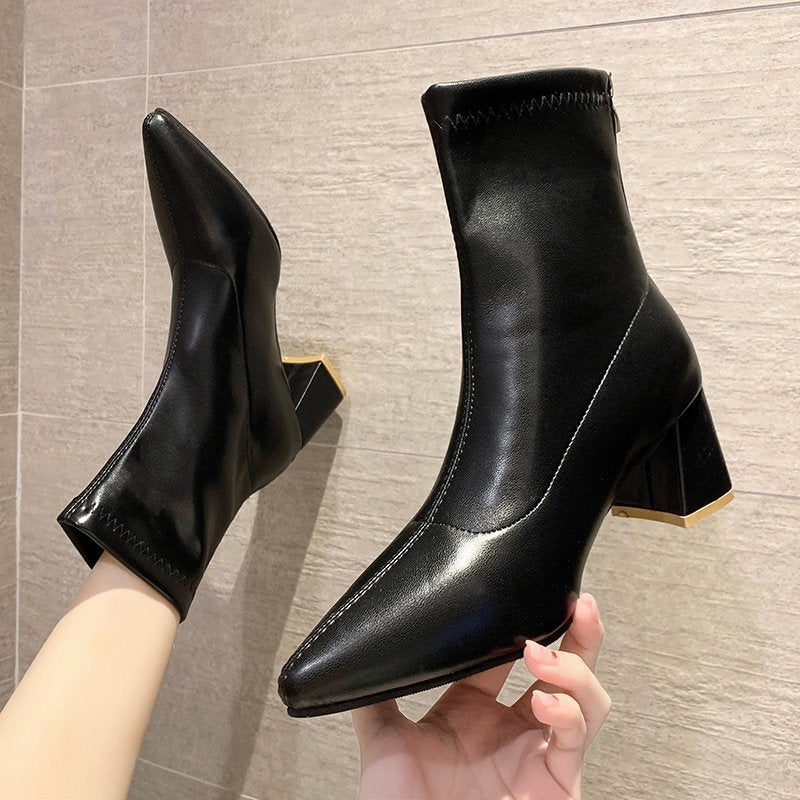 Elastic Short Women Fashion Thin And Thin High-heeled Martin Boots