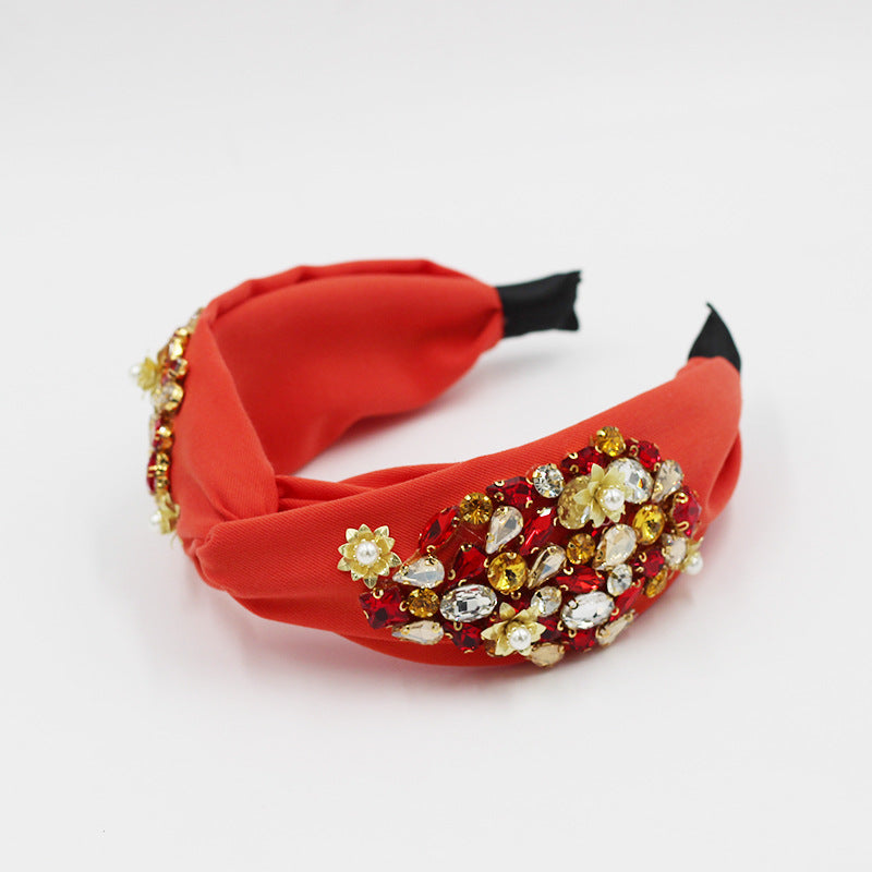 Women's Hair Band, Diamond-studded Metal Flower Pearl Hair Accessories