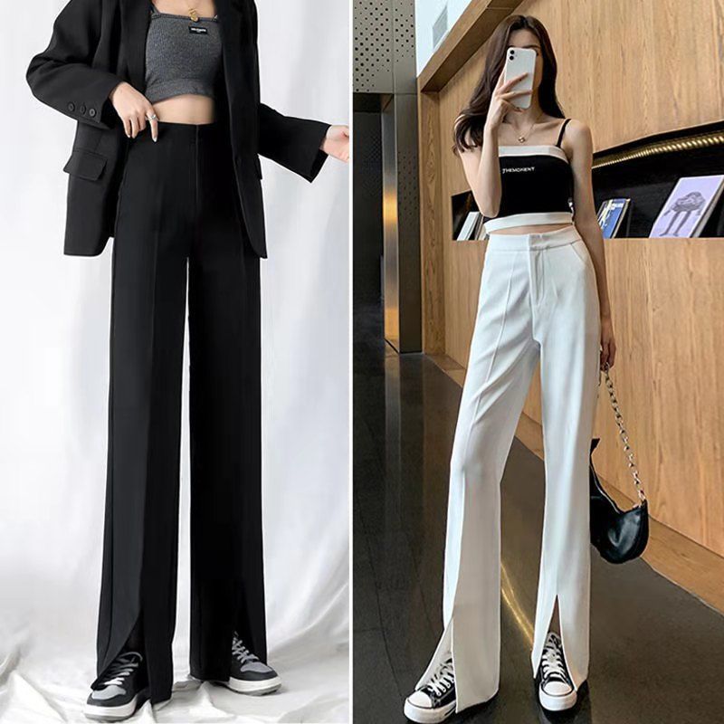 Mopping Suit Pants Were Thin, Front Slit Wide-leg Pants Casual Temperament Trousers Women