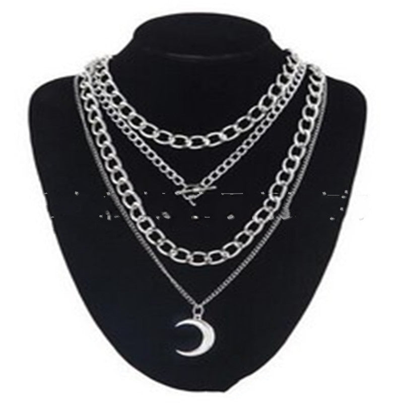 Punk Hip-hop Multi-layer Metal Chain Can  Peach Heart Lock Necklace Sweater Chain