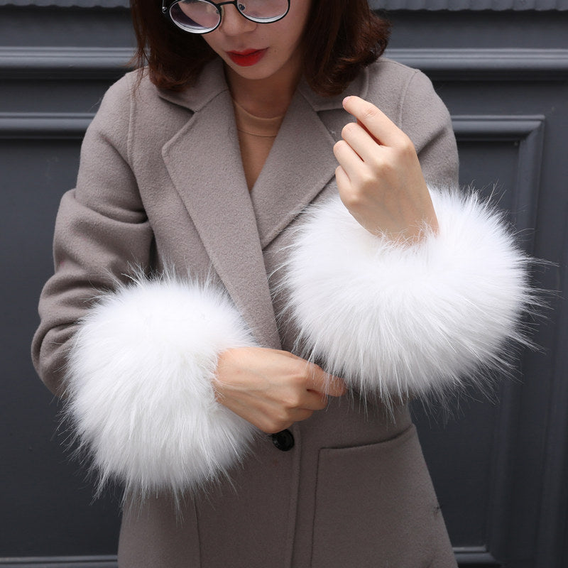 Faux Fur Fox Cuffs Plush Down Jacket  Big Artificial Hand Cuffs