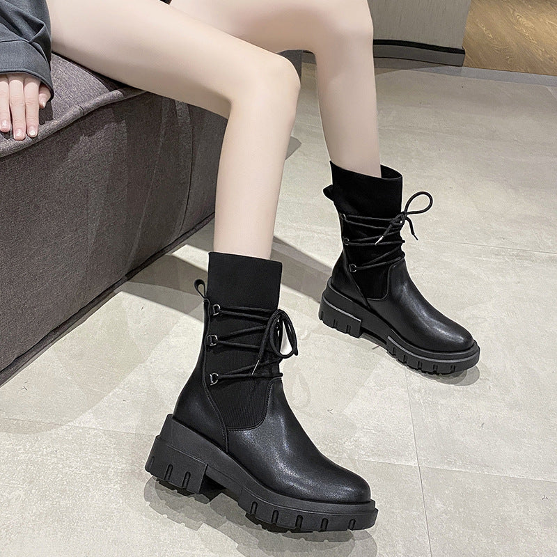 Women Fashion Short Tube Strap Elastic Ankle Boots